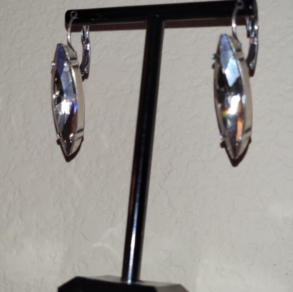 Swarovski Silver Plated Crystal SKINNY Navette  Earrings - Picture 3 of 16